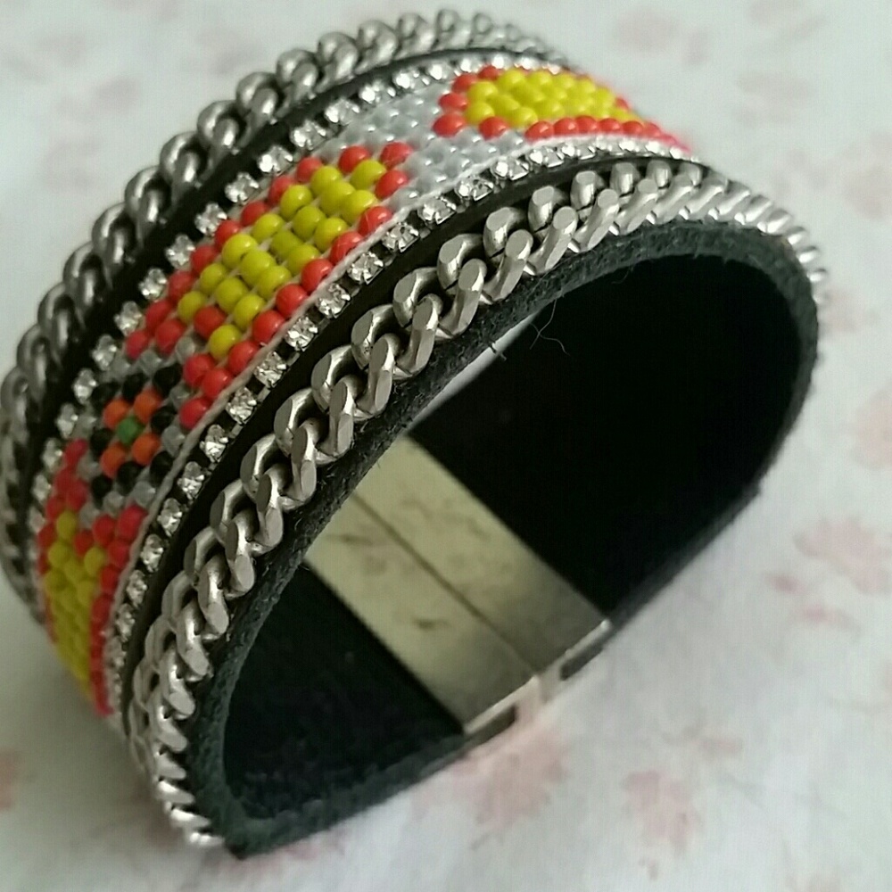 Kim & Zozi beaded leather cuff